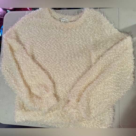 John Paul Richards size small fuzzy metallic cream color sweater - Picture 5 of 9